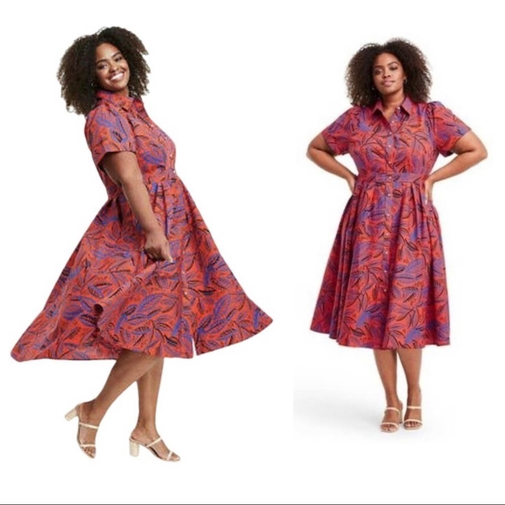ALEXIS X Target Tropical print Leaf pockets vintage 50s shirt dress full skirt
